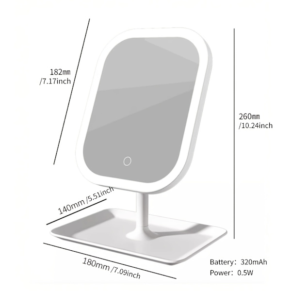 LED Sminkspegel – Touch Dimbar Vikbar Skönhetsspegel – Hemmabruk White