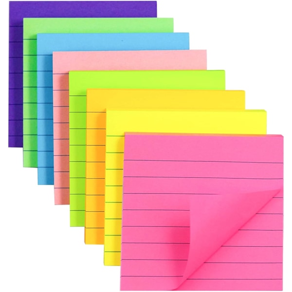 (8-pakning) Linjerte selvklebende lapper, 8 farger selvklebende lapper 3x3 tommer