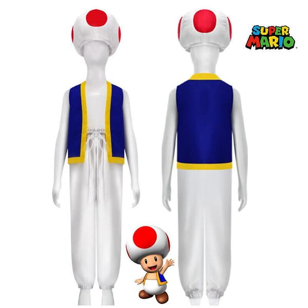 Voksen Super Mario Bros 2 Toad Cosplay Party Kostume Toppe+Bukser+Hat Sæt Gave