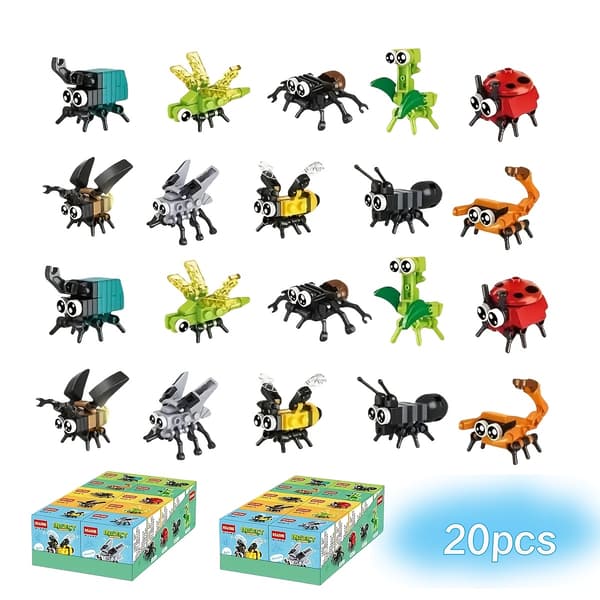 Insektsbyggklossar Set Mini Bug Bricks Pedagogisk DIY Modellleksak 20pcs/set, Insect Building Blocks