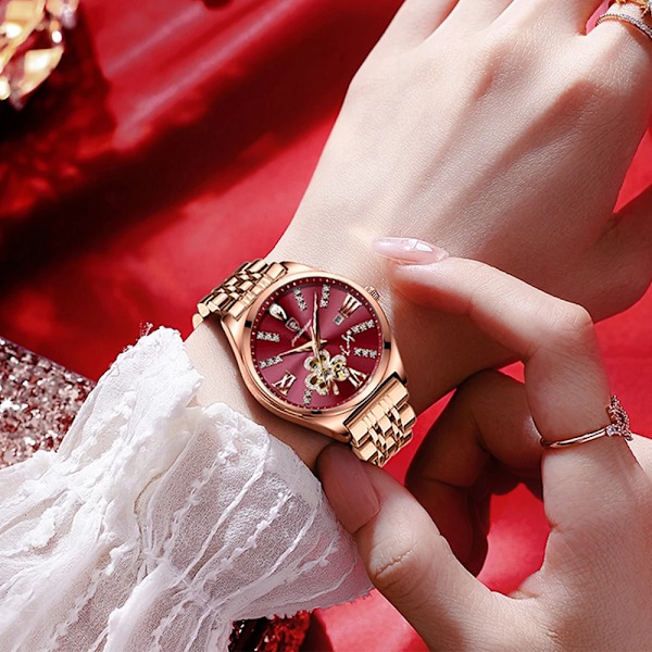 POEDAGAR Ur Mode Luksus Bordeaux Quartz Ure Vandtæt Rustfrit Stål Plet Damer Armbåndsur Romantisk Kæreste Gave Pink(.427)