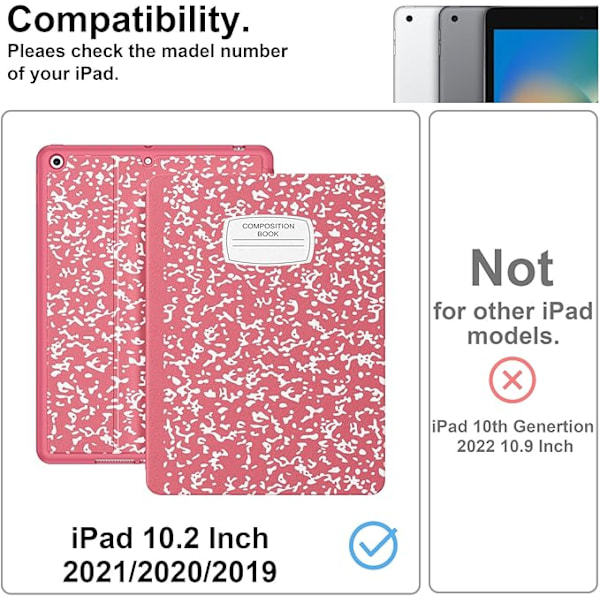 Supveco Skal för iPad 9:e/8:e/7:e generationen 10,2 tum (2021/2020/2019 Modell) med Pennhållare, Skydd för iPad 10,2 Tum - Vattenmelon