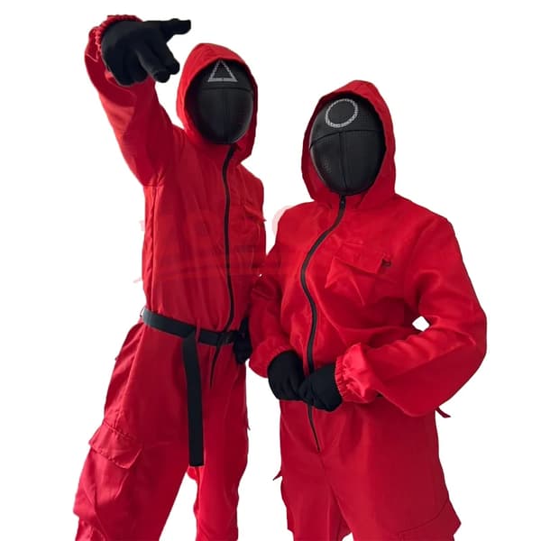 Punainen Kalmaripeli-haalari Cosplay-asu Maskilla Juhlapuku Black Coat XL