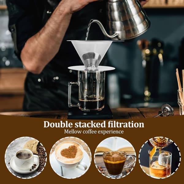 Kaffefilter - Genanvendeligt - Rustfrit stål Pour-Over kaffefilter - Professionelt papirløst kaffefilter - Kaffefilterholder - Permanent rustfri...