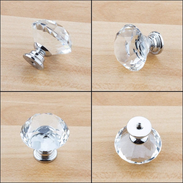 Furniture Knobs and Handles, 12 Pcs Crystal Furniture Knob, Silver Base - with 25mm Screws Length, 30*30mm