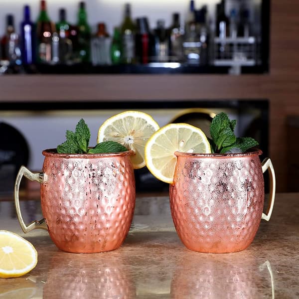 Moscow Mule muggar koppar Muggar cocktailkopp, cocktailglas perfekt för gin, vodka, öl och kalla drycker, 2 x kopparkoppar & 2 x sugrör/60ML