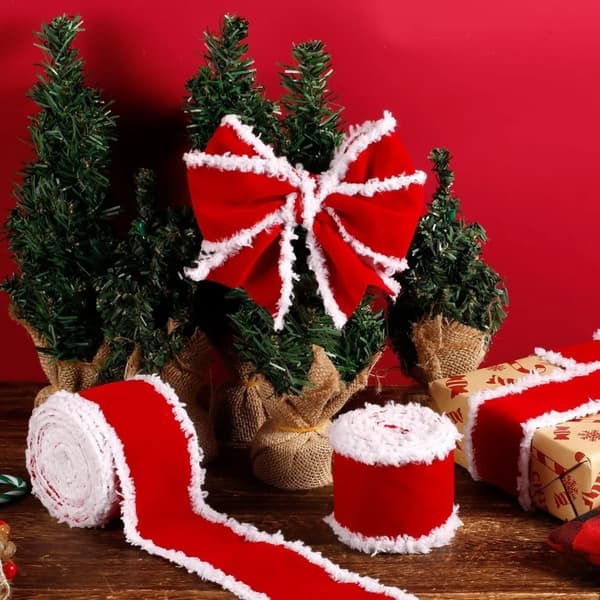 Rød julebåndrull med kanttråd for juletre, bryllupsfestdekorasjon, gaveinnpakning 2M