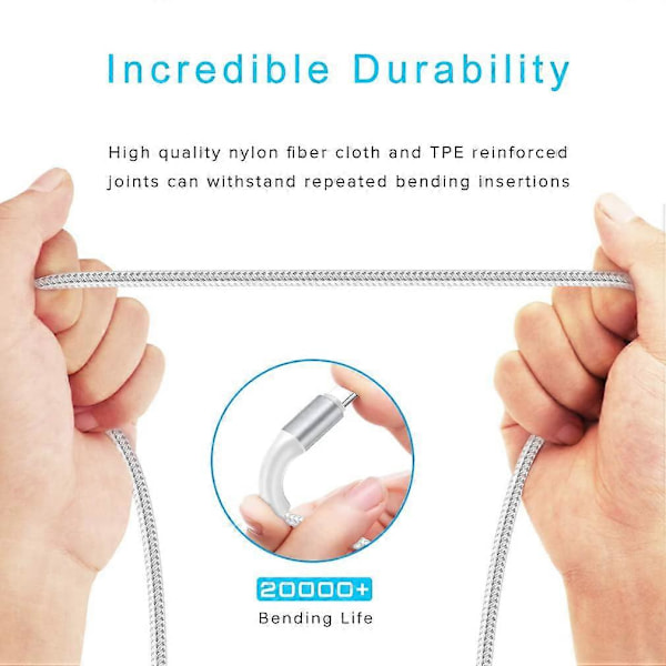 10FT iPhone Opladerkabel - Hurtig Opladning USB Kabel (3-pak)