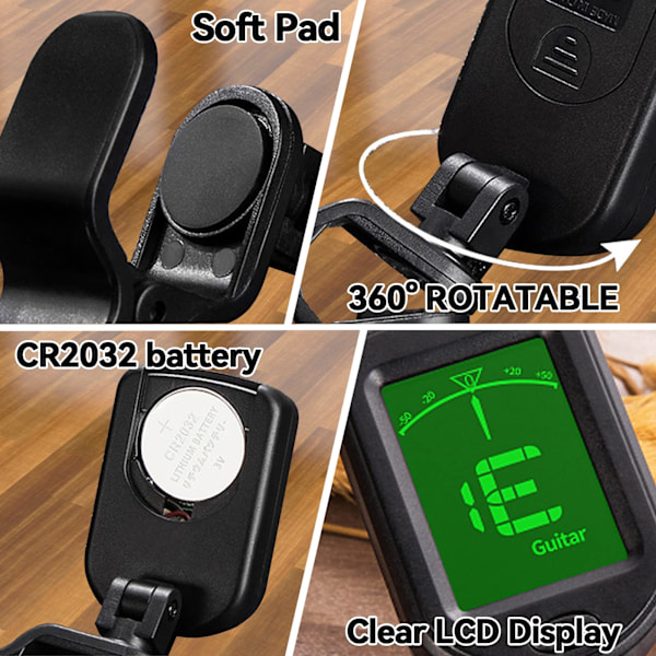 Gitarr Clip On Stämapparat, Digitala Stämapparater för Gitarrtillbehör med Plektrum, för Akustisk Gitarr, Elgitarr, Bas, Fiol, Ukulele(f2)