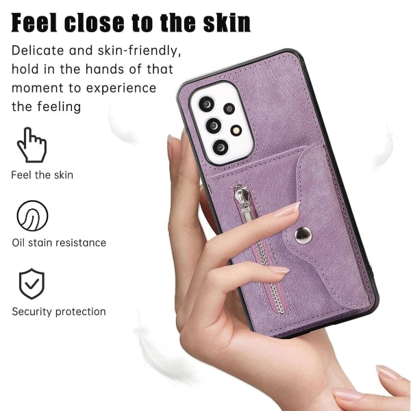 SQBB For Samsung Galaxy A53 5g Anti-deksel Støtte Pu Lær+tpu Telefondeksel med Rfid-blokkerende kortlomme Lilla