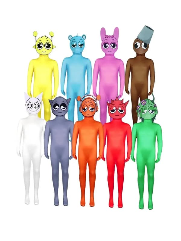 Sprunki Incredibox Cosplay-dräkt Halloween Scenframträdande Bodysuit WHITE 140