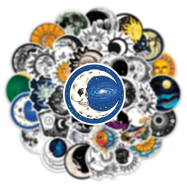 100 stk. Måne Doodle Klistermærker, Decals til Laptop, Vandflaske{F2}