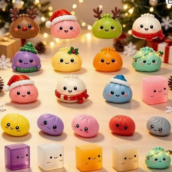 Jule Squishies Adventskalender 2026 24 Dager Nedtelling Dumpling Squishy Leker Sakte Stigende Klemme Fidget Sensorisk Dekor Gave 12PCS