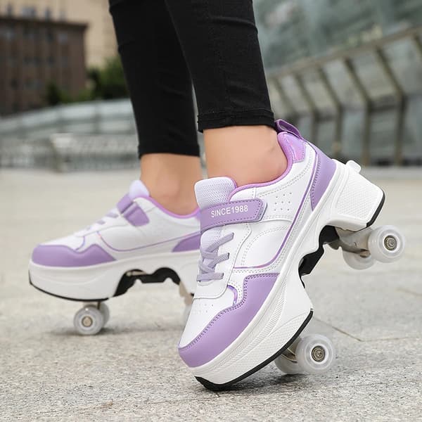 Børnerulleskøjter Justerbare Deformationssko 4 Hjul Inline Skating Sneakers til Drenge Piger Studerende og Voksne LB-858-Purple 35