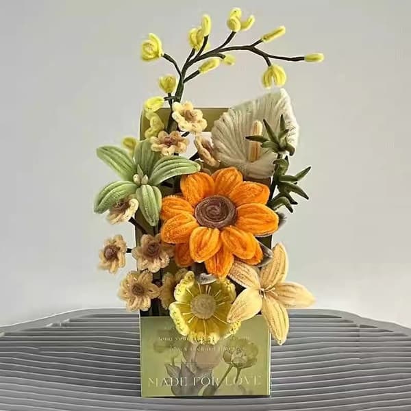 DIY Blomsterbukett Kit – Piprensare Hantverksset med Presentförpackning Handgjort Konstkit*Persikoblomma* Peach Blossom