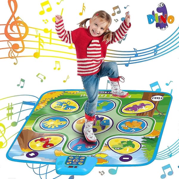 Dansematte for barn, dansepute med 5 moduser, musikk, justerbart volum, lysende danseutfordringsmatte, bursdagsgaver til 5 6 7 8 år gamle jenter og gutter
