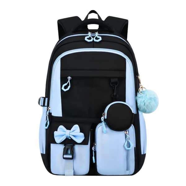 2026 Studenterrygsæk, Sød Sløjfe Design Skolerygsæk, Stor Kapacitet Afslappet Rejserygsæk Black & Blue – Backpack Only