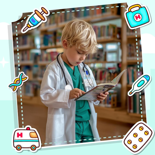 Läkardräkt för Barn - Scrubs, Stetoskop, Labbrock - Halloweenkostym, Yrkesdagskostym för Flickor 3-12 År 7-8 År{F2} 7-8 Years Green