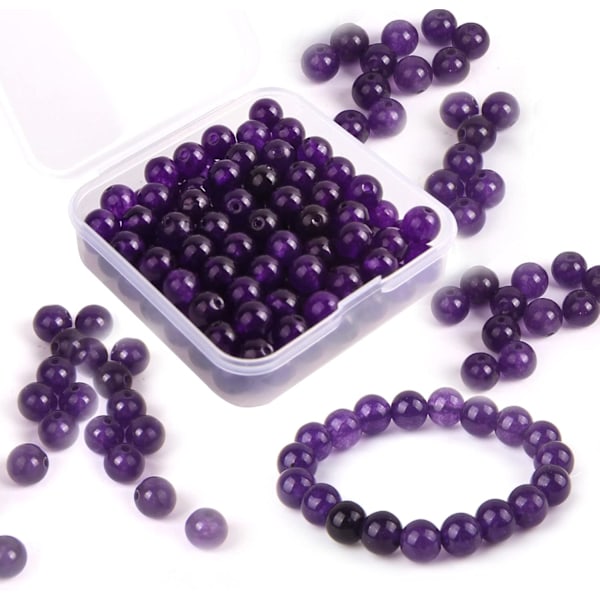 100 stk. 8 mm naturlige ametyststeinperler, krystallperler for smykkelaging, runde lilla løse edelstensperler{F2}