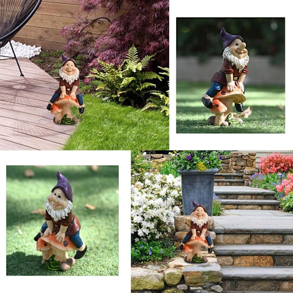 Morsom Hagegnom Statue, 19 cm Figur Utendørs Gnom Statue{F2]