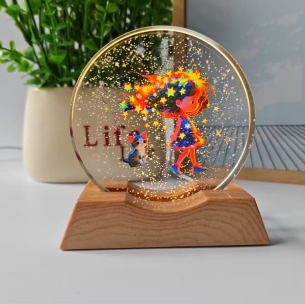 Galaxy Krystallkule LED Nattlys 3D Romlampe USB Skrivebordsdekor Soverom Stemningsbelysning Gave*8cm + varmt lys base*6 6 8cm + warm light base