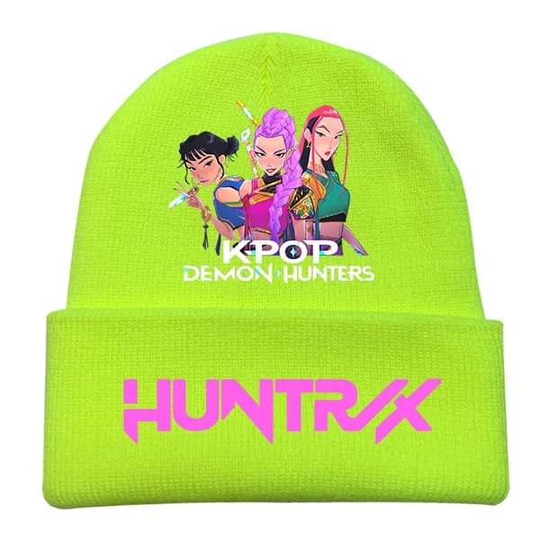 KPOP DEMON HUNTER stickad mössa med lockigt ulltryck, tryckt beanie, utomhus kall mössa vuxen Blå-7{F2} Blue-7 One size