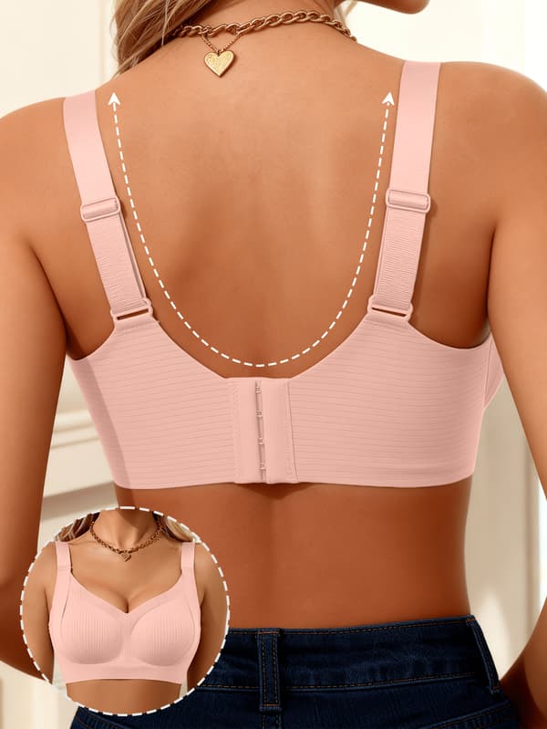 Dame BH med brede stropper, push-up, uden bøjle, behagelig, ensfarvet, afslappet pink S