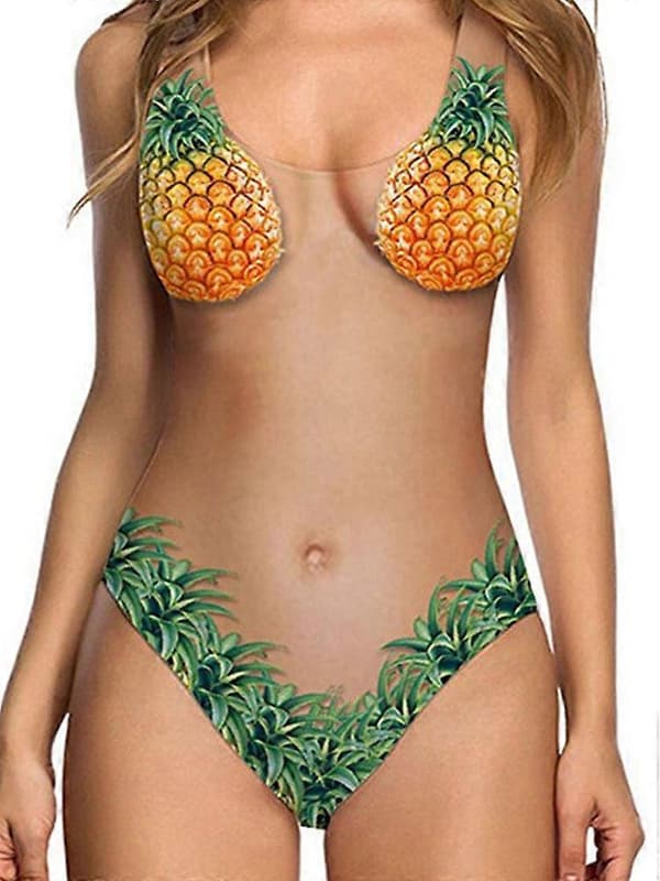 3D Morsom Badedrakt for Kvinner - Hårete Bryst, Ananas, Enhjørning Trykk Red XL