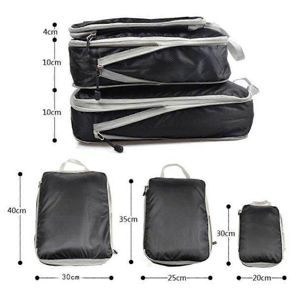 Kompressionspackkuber Resväska Organiseringspackkub Packkub Bagageförvaringsväskor (Svart, 3-pack)