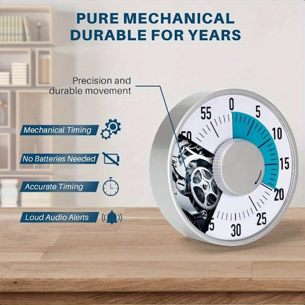 60-minutters mekanisk kjøkkentimer magnetisk nedtellingstimer for matlaging og studier Blue