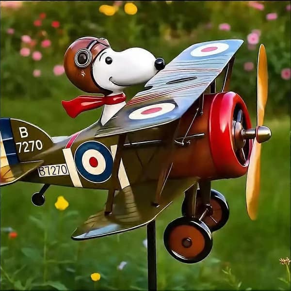 Snoopy Pilot Trädgård Vindflöjel Vindkvarn Utomhus Gårdsdekoration Propeller Rotation Design Motorcycle