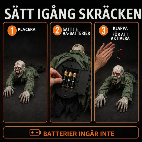 Kravlende Zombie Animatronic, Halloween Lydaktiveret med Lysende Øjne Bald Style