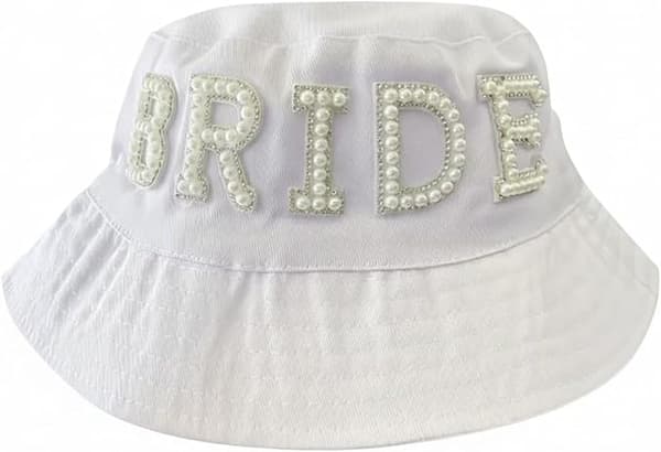 Brud & Brudgom-solhatt med perler elegant utendørs fiskerhatt perfekt for bryllupsfest og bryllupsreise bilder tilbehør BRIDE