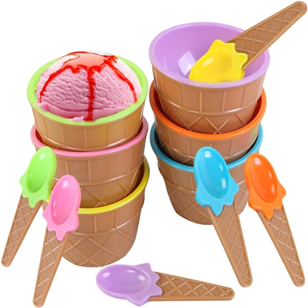 Färgad glassskål, glassskål för barn, glassskedskål, glasskopp i plast (slumpmässig färg)