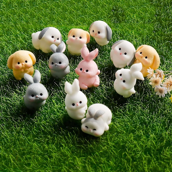 24 st Mini Kaniner Påskhare Harts Kanin Figurer Mini Lop Kanin Mini Djur Fe Trädgård Miniatyr Moss Landskap Ornament för Påsk