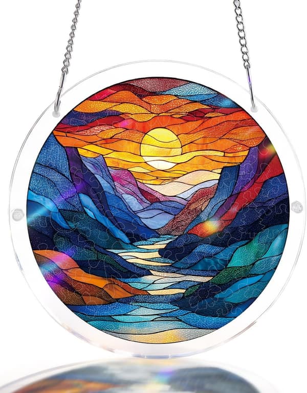 Solkatcher Akryl Puslespill Ornament Fargerik Vindusdekor Lysfanger Rund Kunstdekorasjon*DP032* DP032