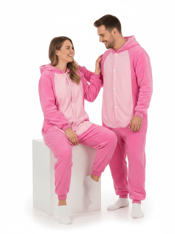 Kigurumi Onesie Pink Lilo & Stitch Cosplay Bløde Pyjamas med Hætte og Lommer, Unisex Voksne, Efterår Vinter, S-XXL (155 - 195cm) nerdhunter M Rosa