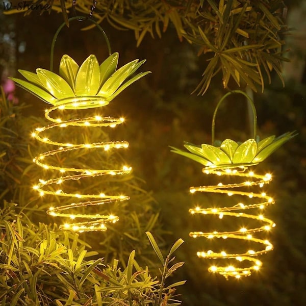 2 stk. Ananas LED Solcellelanterne Varm Hvid Ananas Solcellelampe Batteri Have Solcellelys