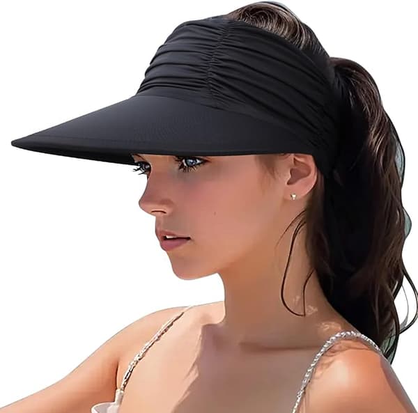 Solhat til kvinder - Strand solhat - Solhat med bred skygge - UV-resistent solhat til kvinder - Alsidig sommerhat med åben top - Høj hestehale hat - Solhat til...