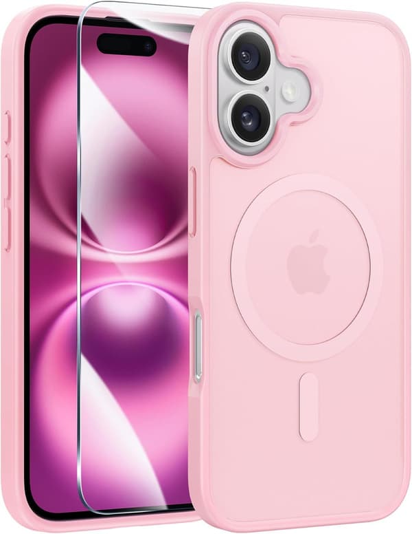 Magnetisk deksel til iPhone 16 og iPhone 17, matt mykt deksel med kamerakontrollknapp, støtsikkert MagSafe-kompatibelt*16Plus*rosa pink 16Plus
