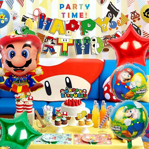 5 stk. Super Mario Folieballonger, Mary Bursdagsfestdekorasjoner for Gutter Jenter Superheltdekorasjoner{F2}