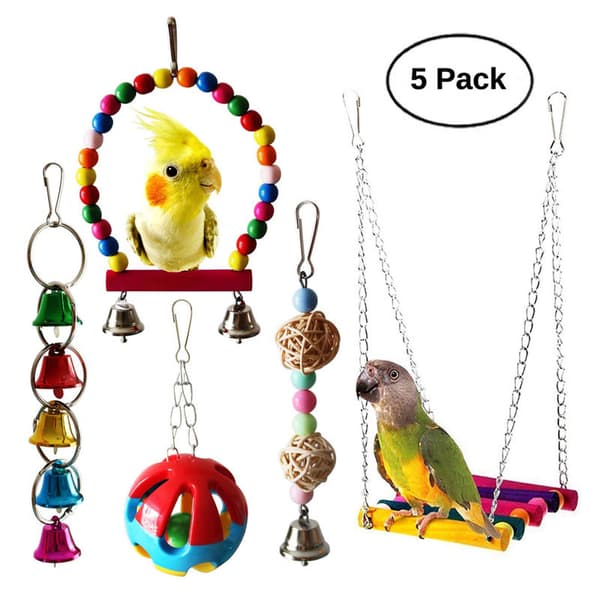 Papegojleksaksset – Gunga, sittpinne, tuggleksaker för parakit, nymfparakit**15-delars set 15-piece set