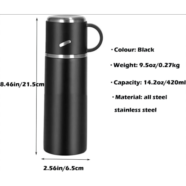 Termokopp Rustfritt Stål Kaffekopp Reise 480ml Svart