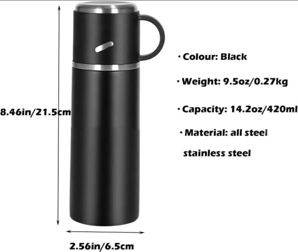 Termosmugg Rostfritt Stål Kaffekopp Rese 480ml Svart