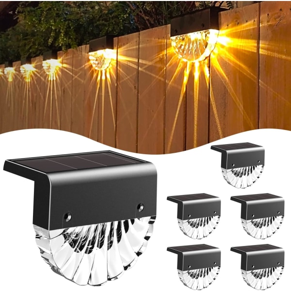 Solar Light Outdoor Garden, LED Outdoor Wall Light, 6pack Warm White + RGB Color, Solar Fence Lights för vägg, staket, uteplats, trädgård, steg, trappa