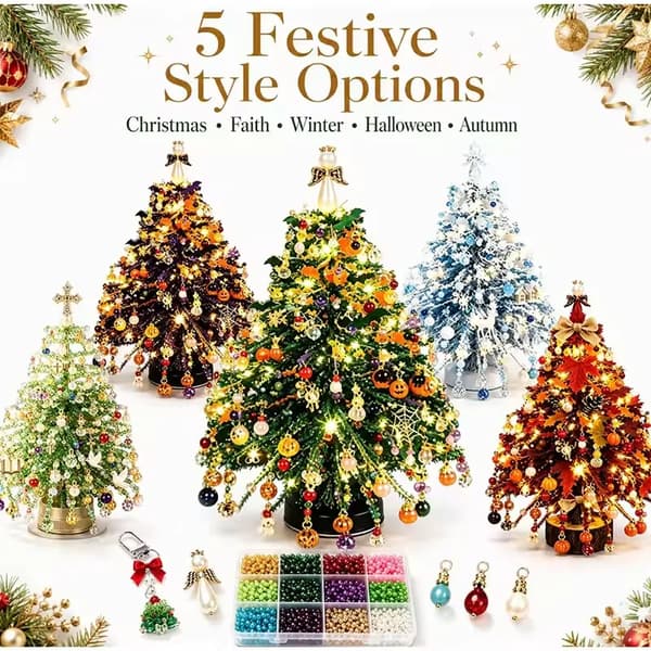Håndlaget DIY Perlet Juletre Kit Krystallperle Fargerikt Mini Perlevevsett Pedagogisk Glitrende Style E 20cm