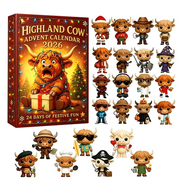 2026 Highland Ku Adventkalender 24 Dager 3D Julekalender Gave Gjenbrukbart Festivalpyntsett C 3D