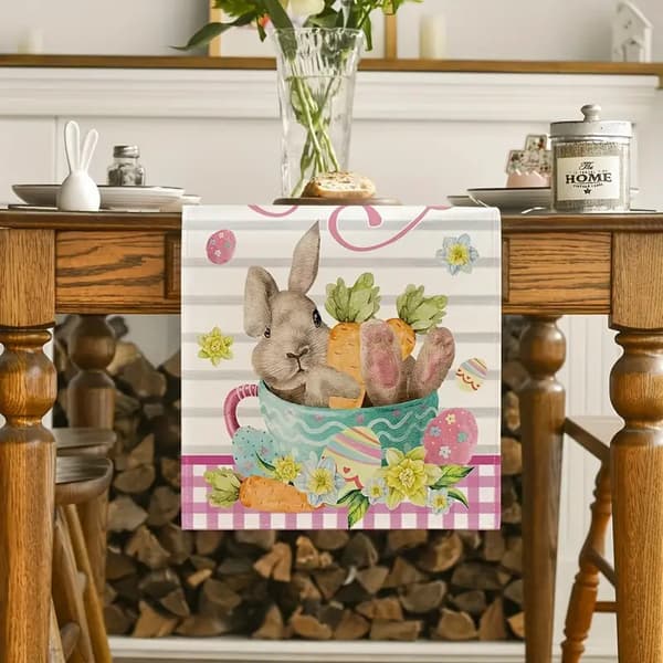 Påskduk Linnetryck – Vårkanin Bordsduk Fest Matsalsdekor*Stil 13*33*183cm Style 13 33*183cm