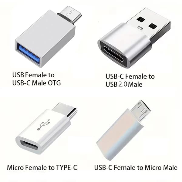 8-pak USB C hun-adapter sæt USB A til USB C Micro USB til Type C-konverter til biloplader bærbar telefon black