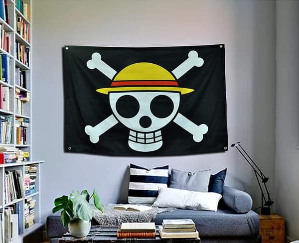 Anime romdekorasjon stor størrelse One Piece-flagg, piratlegionflagg (f2)